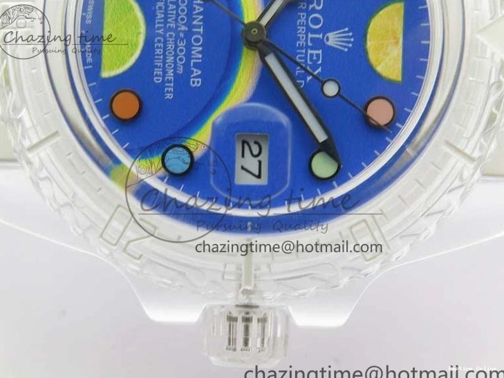 0128 Submariner Phantomlab Transparent KZF Best Edition Blue Fruit Dial on White Rubber Strap VR Classic 2563